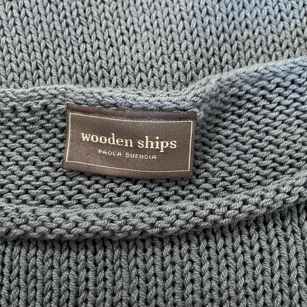Wooden Ships Stars and Stripes Sweater USA Patriotic Blue Red Cotton Blend M/L - Picture 5 of 6